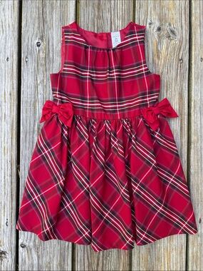 CARTERS | Red Plaid Bow Pleated Sleeveless Festive Toddler Holiday Dress Size 3T